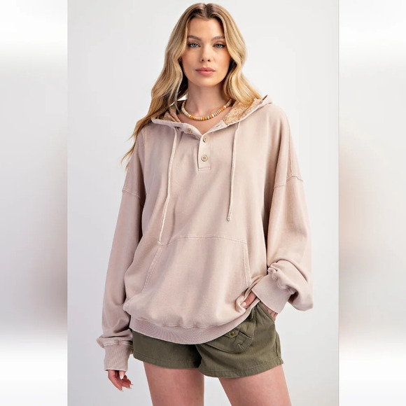 New Easel Peace Symbol Patch Washed Terry Knit Hooded Pullover - Picture 2 of 6